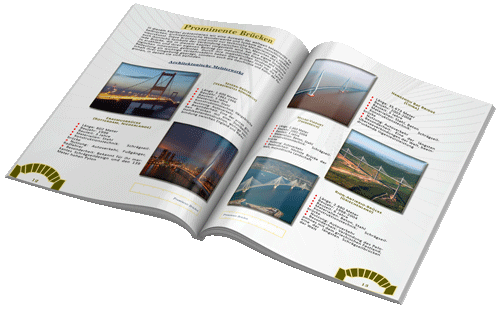Mockup der Zeitschrift über Kabelbrücken – erste Doppelseite