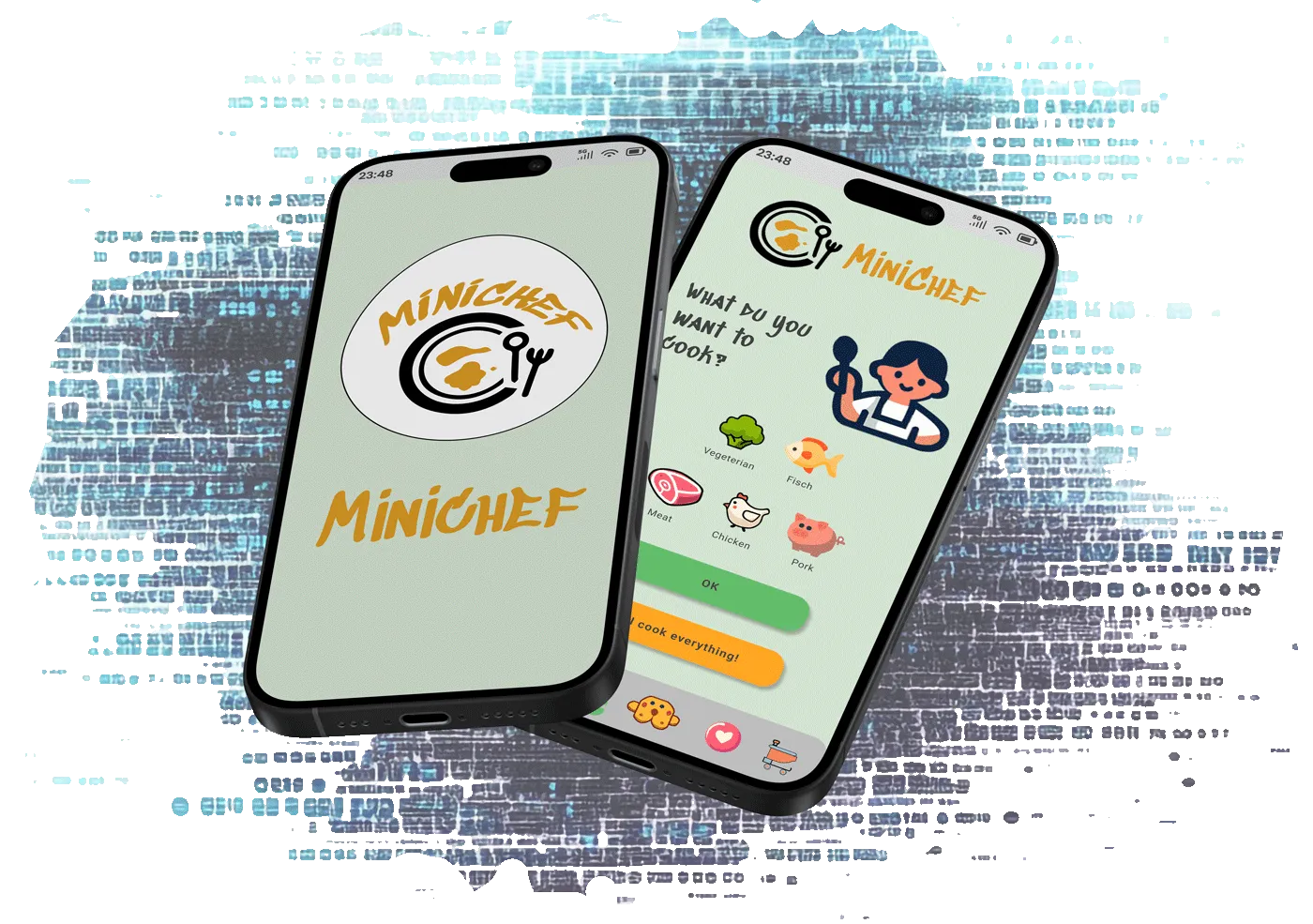 Mockup einer interaktiven Koch-App für Kinder mit kindgerechtem UX/UI-Design